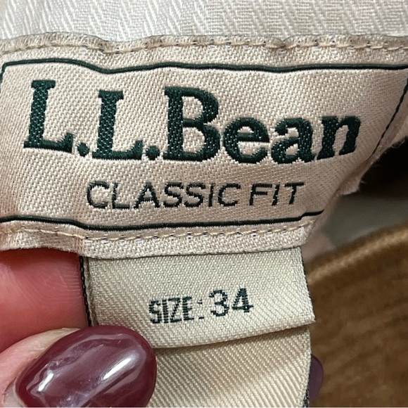 LL Bean corduroy Classic Fit BROWN Pleated brown Pants 502835 SIZE 34x34 Cotton - Picture 3 of 16
